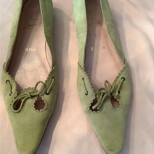 Christian Louboutin Green Suede Flats